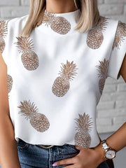 Blouses Simple Print Short Sleeve Blouse for Women