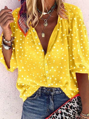 Blouses Snowflake Print V-Neck Button 3/4 Sleeve Blouse for Women