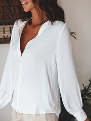 Blouses Solid Button Long Sleeve Casual Blouse for Women