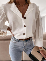 Blouses Solid Button Wood Ear Long Sleeve Blouse for Women