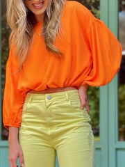 Blouses Solid Crop Long Sleeve Blouses for Women