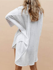 Blouses Solid Lapel Button Irregular Long Sleeve Blouse for Women