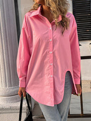 Blouses Solid Lapel Long Sleeve Blouse for Women