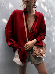 Blouses Solid Long Sleeve Single Breasted Pocket Blouses for Women