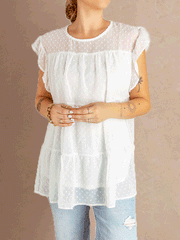 Blouses Solid Polka Dot Jacquard Ruffle Blouse for Women