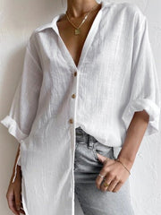 Blouses Solid Side Tie 3/4 Sleeves Blouse for Women