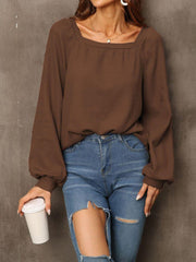 Blouses Solid Square Neck Long Sleeve Blouse for Women