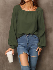 Blouses Solid Square Neck Long Sleeve Blouse for Women