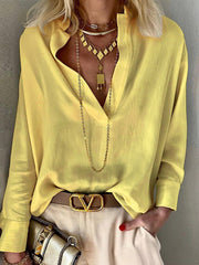 Blouses Solid Stand Collar Long Sleeve Blouse for Women