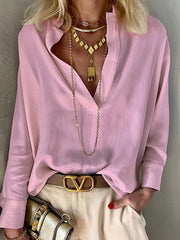 Blouses Solid Stand Collar Long Sleeve Blouse for Women