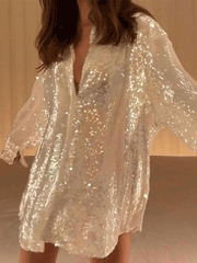Blouses Sparkling Sequin Long Sleeve Party Blouse for Women