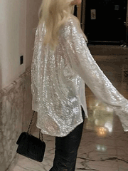 Blouses Sparkling Sequin Long Sleeve Party Blouse for Women