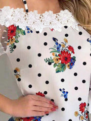 Blouses Speckled Print Sling Mesh Panel Blouse for Women