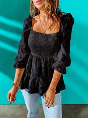 Blouses Square Neck Long Sleeve Ruffled Chiffon Blouse for Women