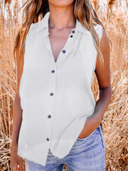 Blouses Stand Collar Button Sleeveless Blouse for Women