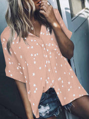 Blouses Star Print V-Neck Breasted Doll Sleeve Blouse for Women