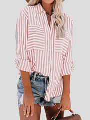 Blouses Striped Single-Breasted Long Sleeve Blouse for Women
