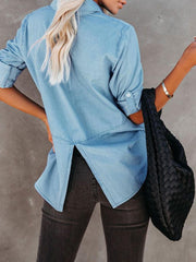 Blouses Temperament Long Sleeve Button Denim Blouse for Women