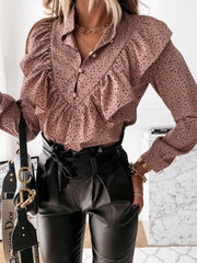 Blouses Temperament Long Sleeve Ruffled Print Blouse for Women
