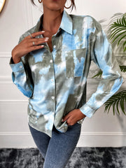 Blouses Tie-Dye Printed Lapel Pocket Long Sleeve Blouse for Women