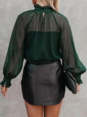 Blouses Turtleneck Balloon Sleeve Chiffon Blouse for Women