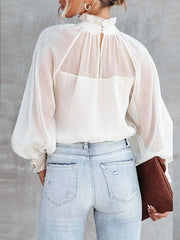 Blouses Turtleneck Balloon Sleeve Chiffon Blouse for Women