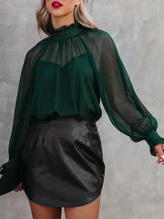 Blouses Turtleneck Balloon Sleeve Chiffon Blouse for Women