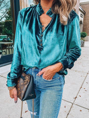 Blouses V-Neck Button Gold Velvet Long Sleeve Blouse for Women