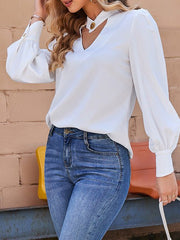 Blouses V-Neck Hollow Long Sleeve Blouse for Women