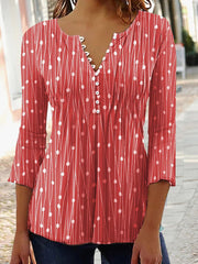 Blouses V Neck Polka Dot Print Long Sleeve Blouse for Women