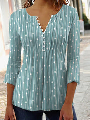 Blouses V Neck Polka Dot Print Long Sleeve Blouse for Women
