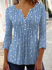 Blouses V Neck Polka Dot Print Long Sleeve Blouse for Women