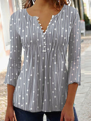 Blouses V Neck Polka Dot Print Long Sleeve Blouse for Women