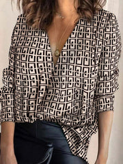 Blouses V-Neck Printed Long Sleeve Blouse for Women
