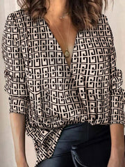 Blouses V-Neck Printed Long Sleeve Blouse for Women