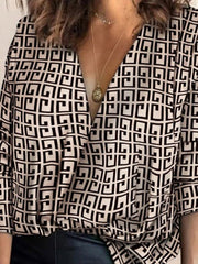 Blouses V-Neck Printed Long Sleeve Blouse for Women