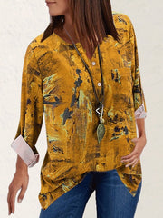 Blouses Vintage Print Button Long Sleeve Blouse for Women
