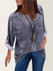Blouses Vintage Print Button Long Sleeve Blouse for Women