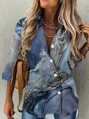 Blouses Vintage Print Lapel Breasted Long Sleeve Blouse for Women