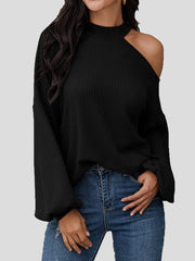 Blouses Waffle Off Shoulder Long Sleeve Knit Blouse for Women