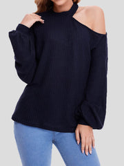 Blouses Waffle Off Shoulder Long Sleeve Knit Blouse for Women