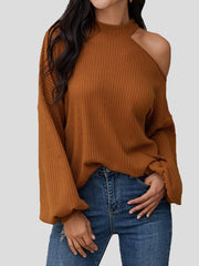 Blouses Waffle Off Shoulder Long Sleeve Knit Blouse for Women
