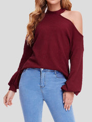 Blouses Waffle Off Shoulder Long Sleeve Knit Blouse for Women