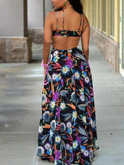 Bohemian Print Sling Chiffon Dress for Women