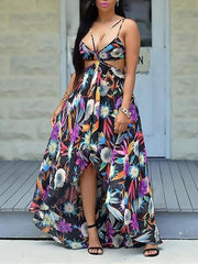Bohemian Print Sling Chiffon Dress for Women