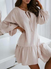 Belted Loose Long Sleeve Mini Dress