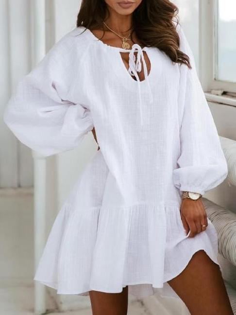 Belted Loose Long Sleeve Mini Dress