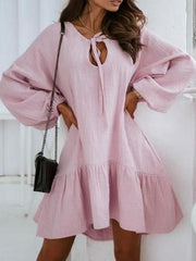 Belted Loose Long Sleeve Mini Dress