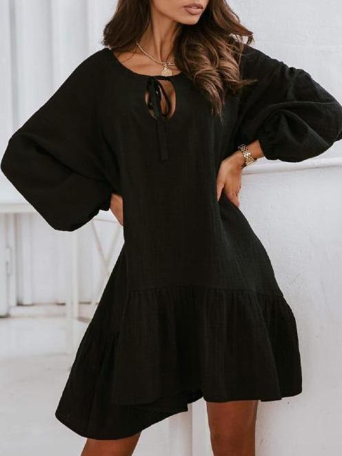 Belted Loose Long Sleeve Mini Dress