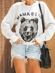 Bear Letters Print Round Neck Long Sleeve T-Shirts